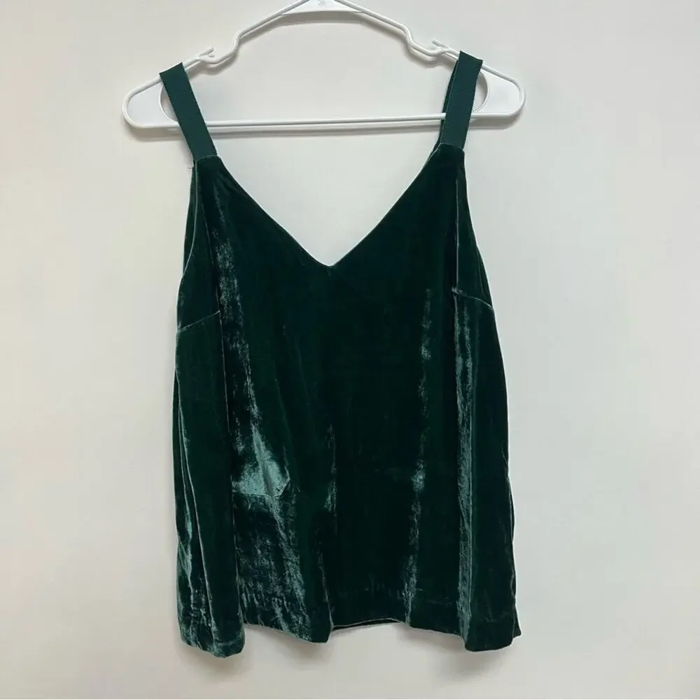 NWT J. Crew Velvet Emerald Green Tank Top V-neck Dressy Blouse Small